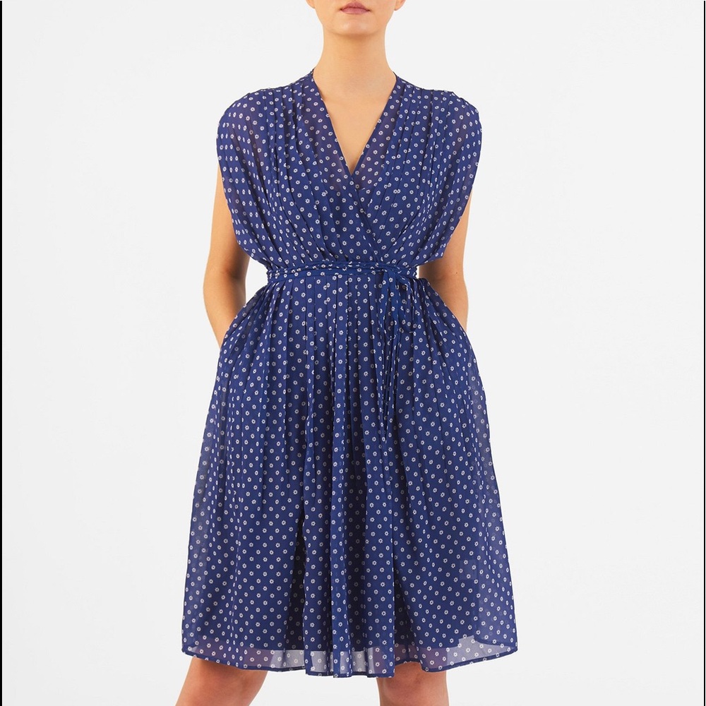 NWOT! Beautiful Draped Navy Print EShakti Dress